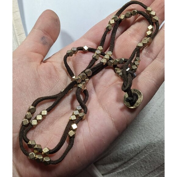 Bohemian Festival Suede Gold Tone Beaded Necklace/Wrap Bracelet - Picture 4 of 7